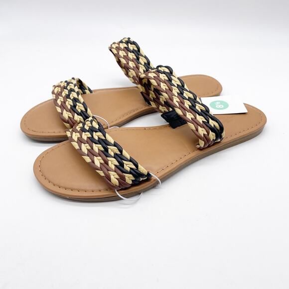 Universal Thread Women's Anita Wide Width Two-band Slide Sandals Tan Black 8.5 - Picture 2 of 7